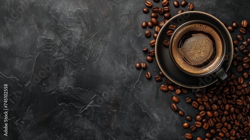 coffee cup background with coffee beans photo
