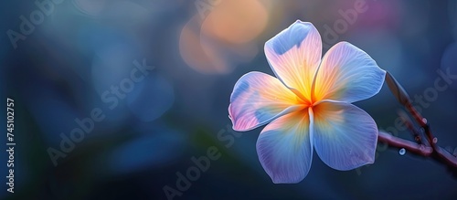 A Maalai flower delicately rests on a branch  showcasing its vibrant colors and intricate details. The Thai Traditional Style enhances the beauty of this elegant floral composition.