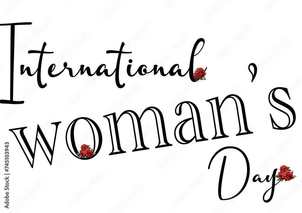 International women's day, black color with red flowers, vector graphics for posters, cards, postcards, invitations, banners, advertising, multicolor	