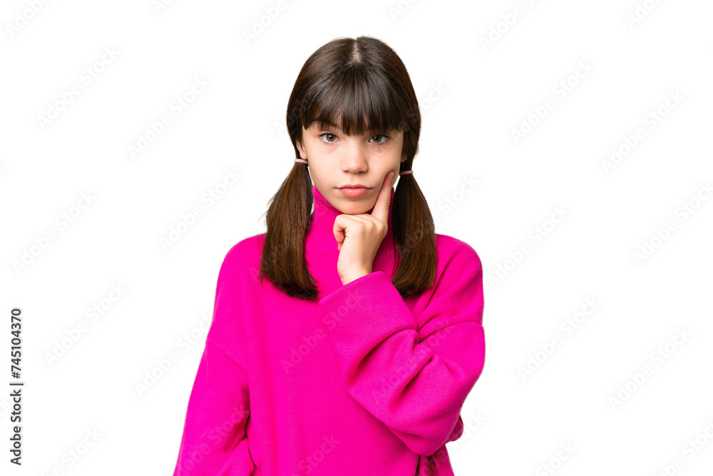 Little caucasian girl over isolated background and thinking Little caucasian girl over isolated background and thinking