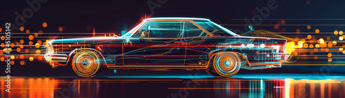 A cars journey through time illustrated with holographic scenes photo