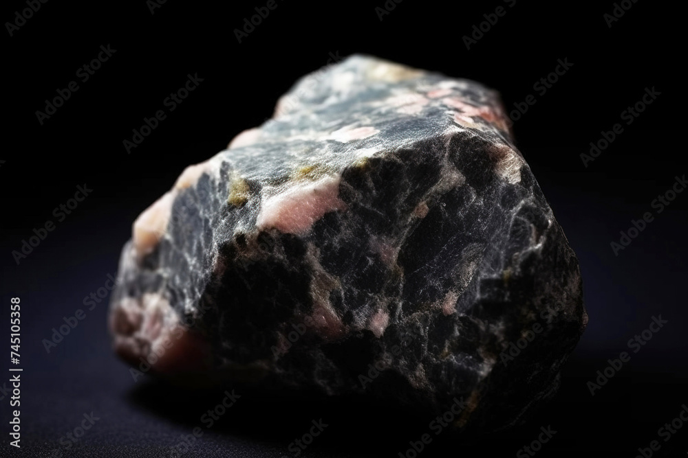 Eveite is a rare precious natural stone on a black background. AI generated. Header banner mockup with space.