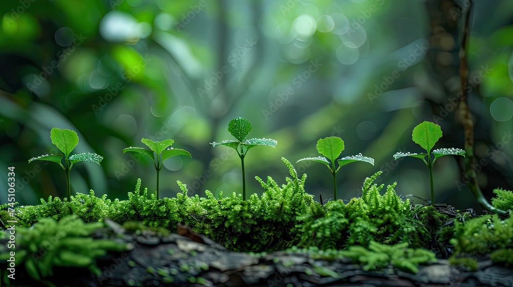 small plants are growing out of a leafy, green moss small plants are growing out of a leafy, green moss