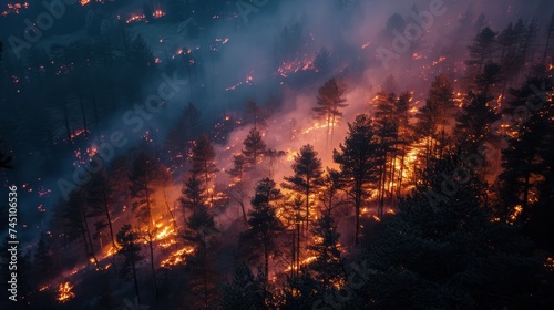 Forest fire at night from above © Katya