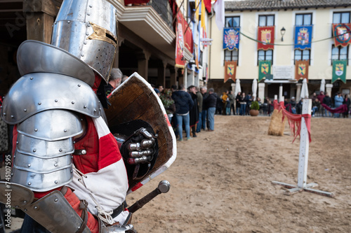 Caballero cruzado medieval en un torneo de la feria de las mercaderías en Tendilla, Guadalajara, España. photo