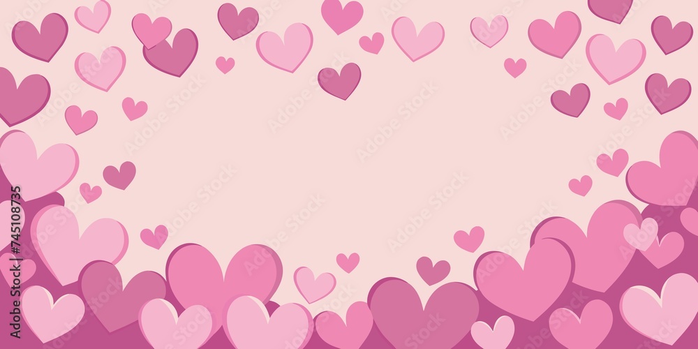subtle accumulation of hearts in light pink tones with copy space in center