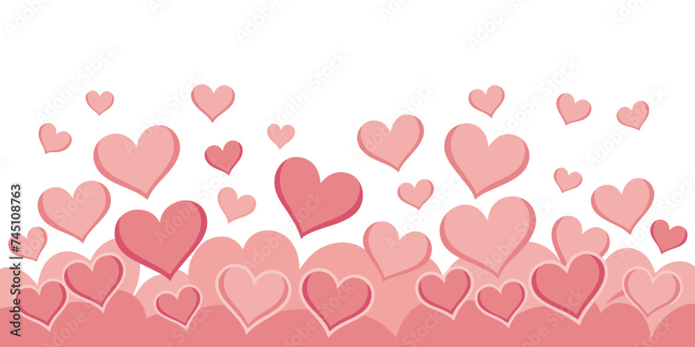 subtle accumulation of hearts in light pink tones with copy space in center