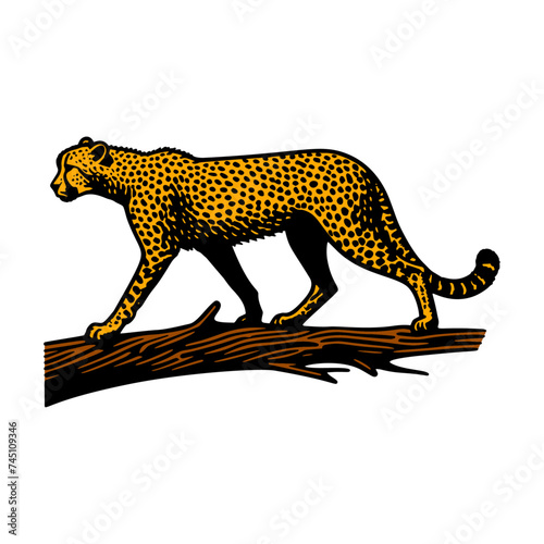 Bilde på lerret Illustration of Cheetah Walk on Tree Branch