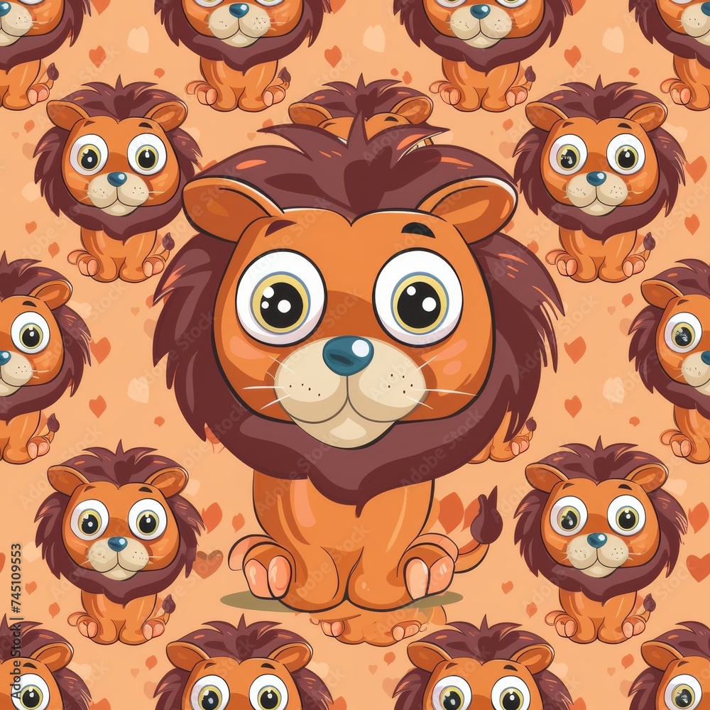 Fototapeta premium Lion cute Baby tile texture cartoon cute soft pastel