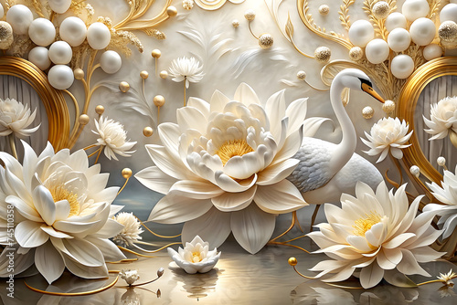 3d printable ceiling interior design, White stylish and unique 3D ceiling wallpaper design, Background with luxury gold ornaments