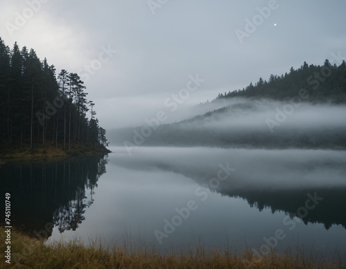 lake, water, landscape, fog, nature, sky, mist, morning, river, forest, sunrise, tree, reflection, mountain, trees, foggy, view, dawn, clouds, calm, misty, autumn, mountains, winter, cloud © Bionik