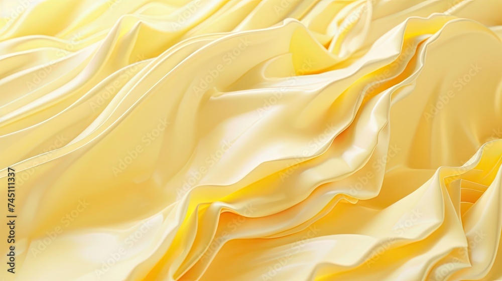 Waves made of butter, like ocean waves, three-dimensional side view, rendering, c4d, bleader, high-end background, cream color, soft yellow, freeze frame, cheese - obrazy, fototapety, plakaty 
