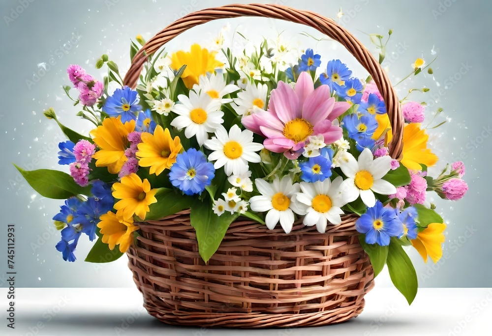 basket with multiple flowers