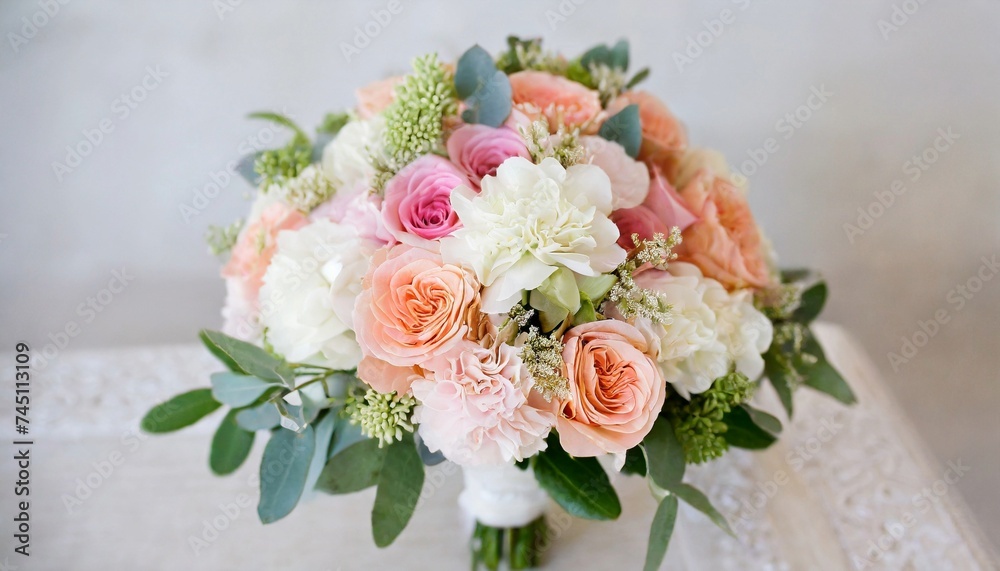 Close-up of beautiful wedding bouquet. Bridal flowers.