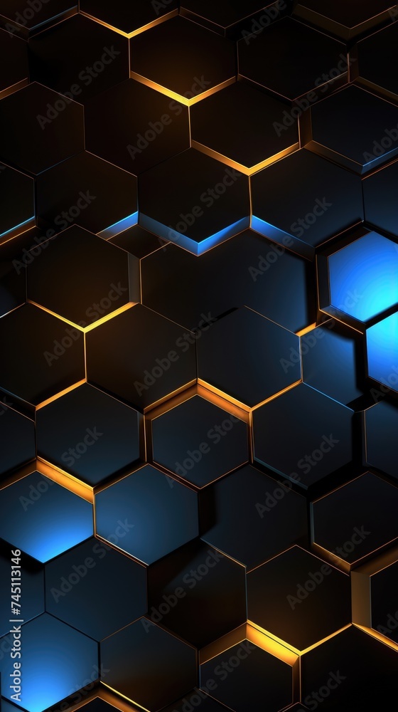 Elegant Black Hexagons with Golden Highlights for Luxury Background. Elegant Black Hexagons with Golden Highlights for Luxury Background.