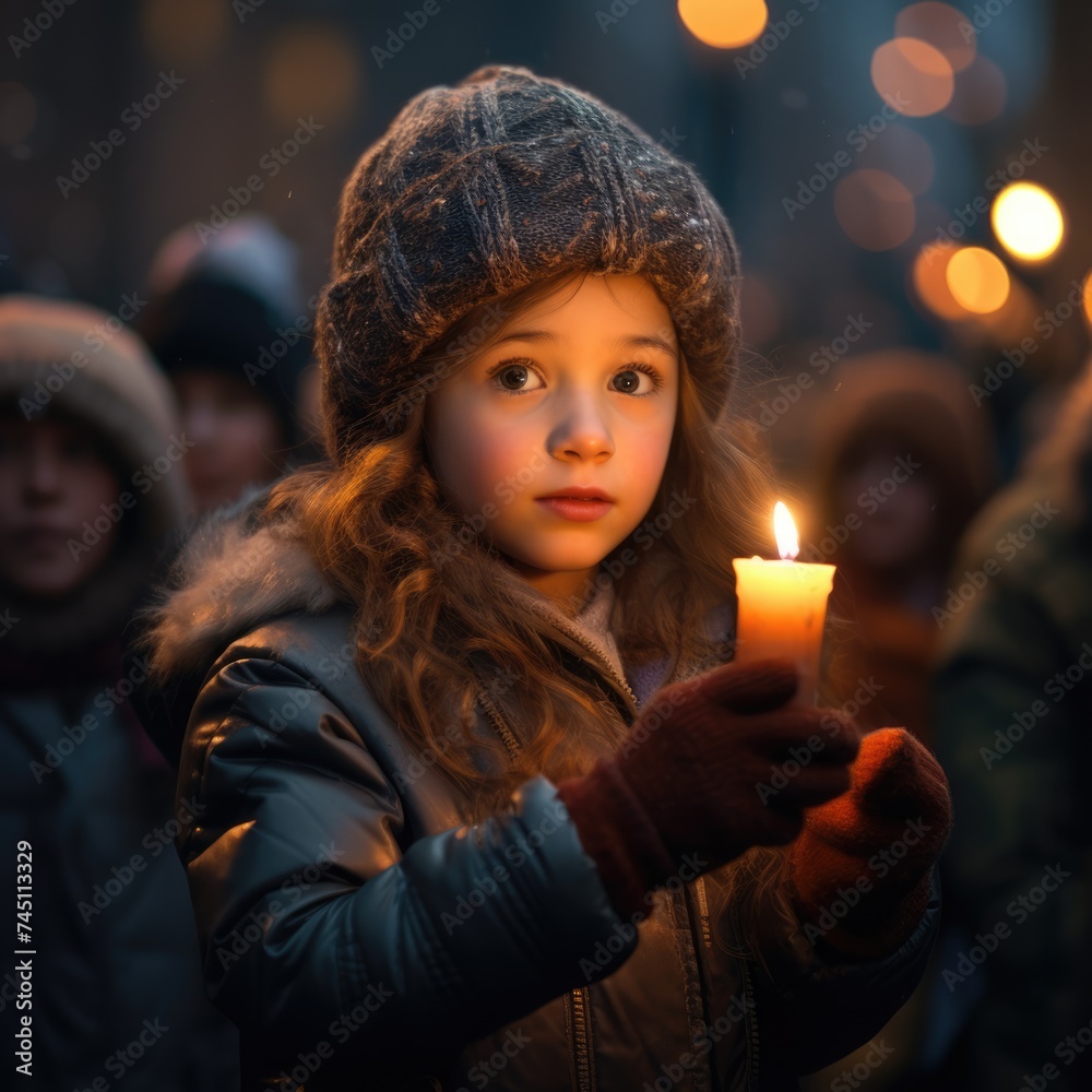 a young girl with an curly hair holding a candle a young girl with an curly hair holding a candle