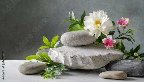 Zen Elegance  Beautiful Stones and Plants Composition for Podium Display