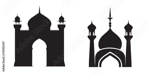 Set Muslim Mosque icon, Islamic month of muslim. vector illustration. Flat design style