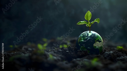 Fresh life sprouts in the darkness of the earth, against a backdrop of nature's beauty, providing a blank canvas for Earth Day messages or creative designs