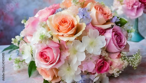 Close-up of beautiful wedding bouquet. Bridal flowers.