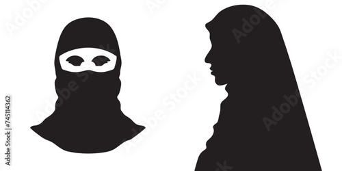 Silhouette of a Muslim women hijab, Islamic women vector set