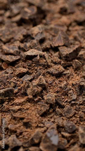 Chunks of dark chocolate close up