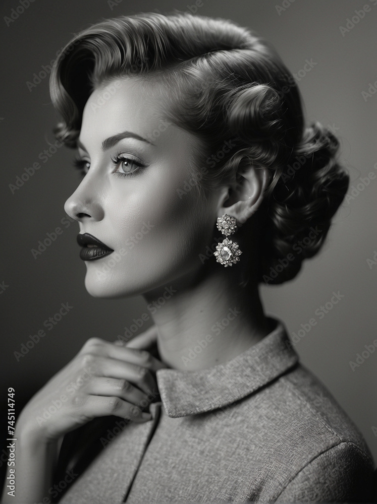 Fototapeta premium Nostalgic Glamour, Capturing the Essence of 50s Women's Fashion