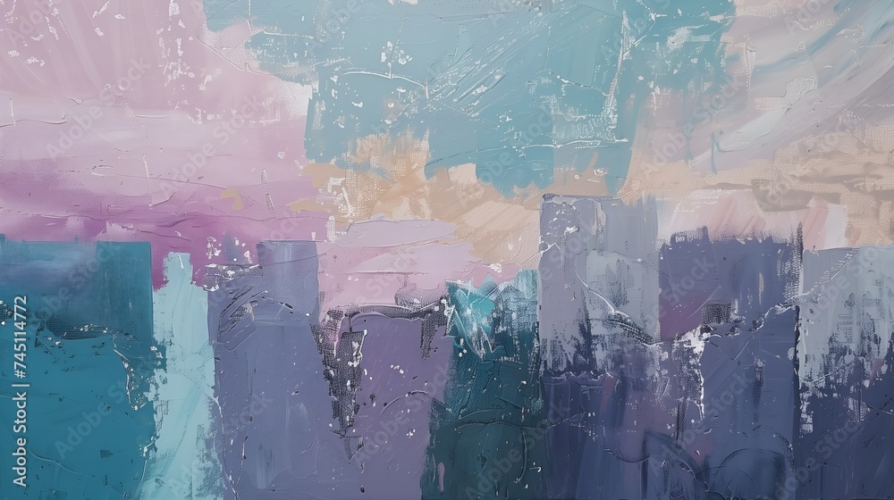 Wall art abstract picture city streets for home decoration, paint texture with unexpected pastel colors, stormy waves and calm feelings