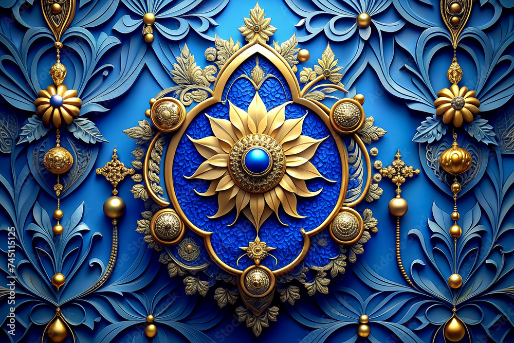 3D cobalt blue mural illustration background decor