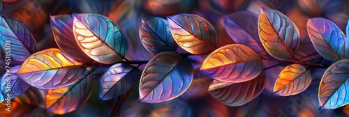 Holographic Iridescent Leaves Tile Pattern Generative AI