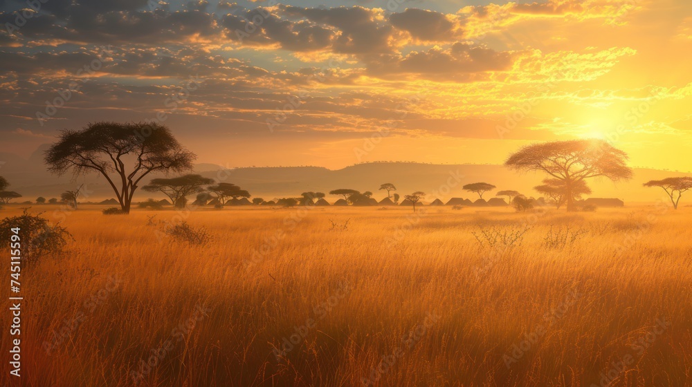 Grassland In Golden Sunset