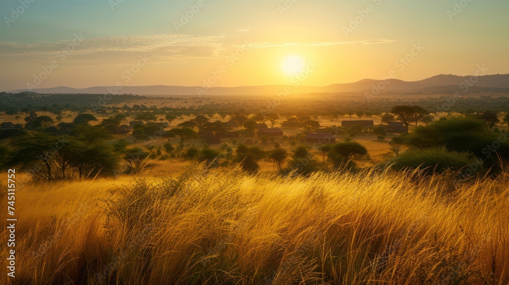 Grassland In Golden Sunset
