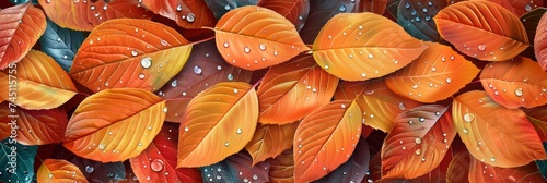 Autumn Leaves Glistening with Raindrops Generative AI