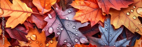 Autumn Leaves Glistening with Raindrops Generative AI