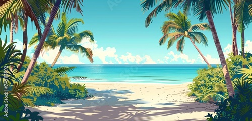 beach with palm trees © Adan