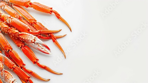 Set of fresh crab sticks on white background, top view. Banner design