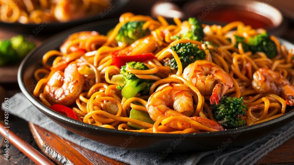 Stir fry noodles with vegetables and shrimps Stir fry noodles with vegetables and shrimps