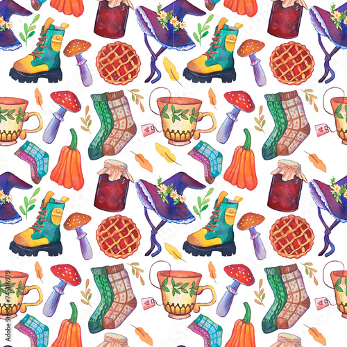 Watercolor pattern festive and hand drawn, autumn watercolor pattern