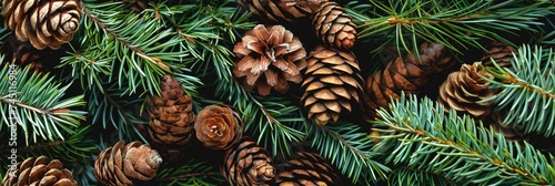 Evergreen Branches and Pine Cones Tile Pattern Generative AI