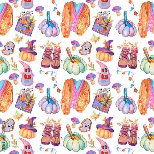 Watercolor pattern festive and hand drawn, autumn watercolor pattern