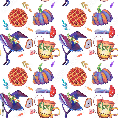 Watercolor pattern festive and hand drawn, autumn watercolor pattern