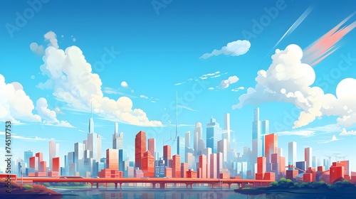 Urban life representation with the composition of cityscape and skies.