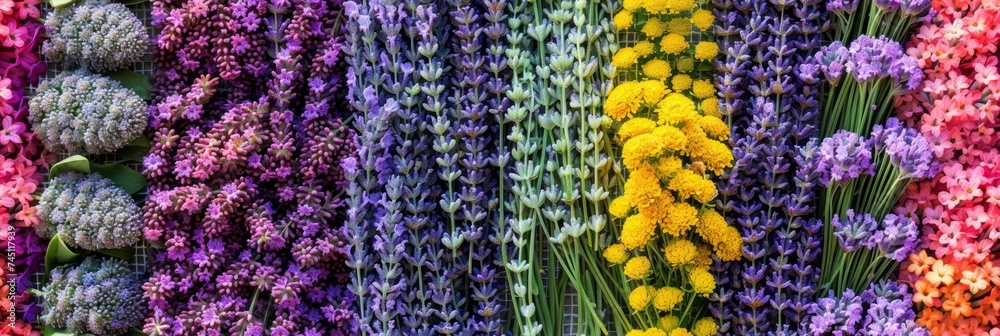 Lavender Mosaic: A Collage of Different Lavender Varieties Generative AI