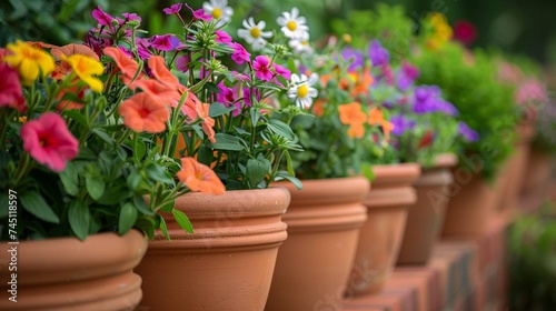 Fllowers in pots in the garden