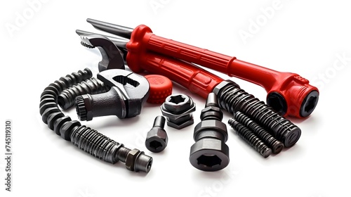 Pipe wrench and PVC pipes, a plumbing-centric and industrial arrangement