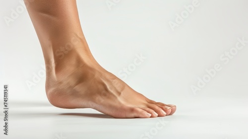 Young man's beautiful bare feet and toes view. Closeup isolated on white background with copyspace for spa treatment. male feet with the French pedicure. Generative ai photo