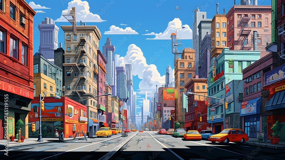 Obraz premium Urban life representation with the composition of cityscape and skies.