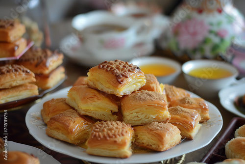 Ramadan turkish kareem fresh pastries traditional food.