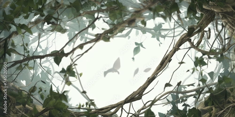 Frame of liana branches jungle and tropical, chaotic disposition scene Frame of liana branches jungle and tropical, chaotic disposition scene