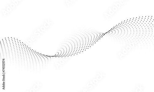 Halftone flowing wavy gradient dots shape isolated on transparent background. Digital future technology concept. Design for web design, music, cover, technology, science, data, banner, flayer, poster.